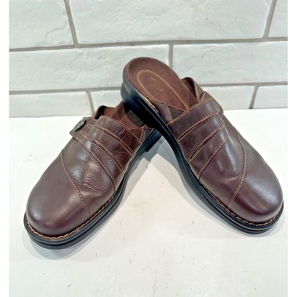 Clarks Patty Beli Slides/Slip on Brown‎ Leather Upper Balance Man Made size 9M